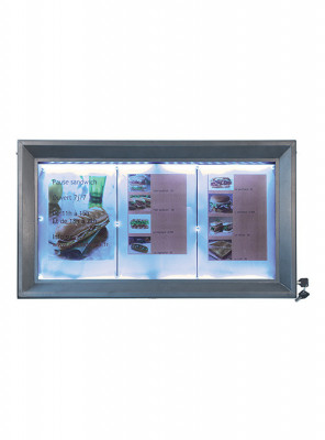 Securit® Osvětlená zasklená LED tabule 3 x A4, lakovaná - Barový, restaurační servis a hotelové doplňky - LED nabídkové tabule - Nabídkové tabule