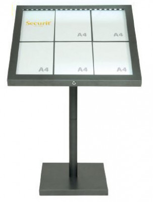 Securit® Osvětlená zasklená LED tabule 6 x A4, lakovaná ocel - Barový, restaurační servis a hotelové doplňky - LED nabídkové tabule - Nabídkové tabule