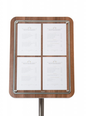 Securit® Tabule z tvrdého dřeva s nerezovým okrajem, 57x75 cm, Ořech - Barový, restaurační servis a hotelové doplňky - LED nabídkové tabule - Nabídkové tabule