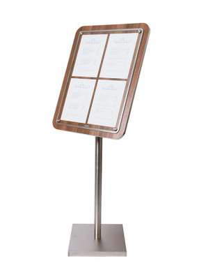 Securit® Tabule z tvrdého dřeva s nerezovým okrajem, 57x75 cm, Ořech - Barový, restaurační servis a hotelové doplňky - LED nabídkové tabule - Nabídkové tabule