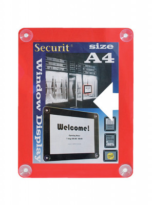 Securit® Rámeček na sklo na plakát A4 odolný proti UV záření - oboustranný červený - Barový, restaurační servis a hotelové doplňky - Nabídkové tabule na sklo