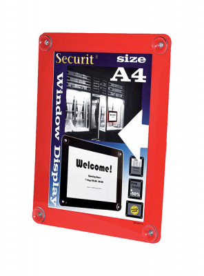 Securit® Rámeček na sklo na plakát A4 odolný proti UV záření - oboustranný červený - Barový, restaurační servis a hotelové doplňky - Nabídkové tabule na sklo