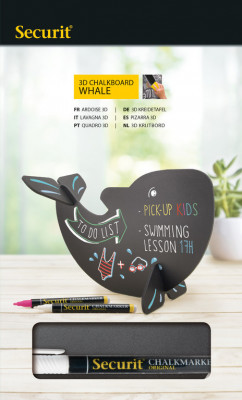3D VELRYBA popisovací stojánková tabulka s popisovačem (T3D-WHALE) - Barový, restaurační servis a hotelové doplňky - Nabídkové tabule stolní - Popisovací tabulky