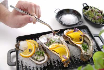 Servírovací nerezová kuchařská pinzeta zahnutá 305mm - Gastro příslušenství - CATERING Servírovací kleště, naběračky, pinzety - Kuchařské pinzety