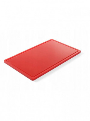 PE deska krájecí 1/1 HACCP červená s drážkou 530x325x15mm - Špalky na maso Masodesky Porcovací desky - Krájecí desky plastové