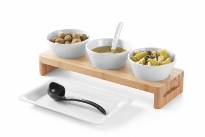 Dřevěný bufetový stojan na 3 misky 400x130x60mm - Gastro příslušenství - CATERING Servírovací podnosy, misky, vaničky, košíky