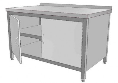 Nerezový pracovní stůl skříňový s křídlovými dvířky, 2x police 1600x600x850 - Nerezové pracovní stoly - Pracovní stoly - Pracovní stoly hloubky 600