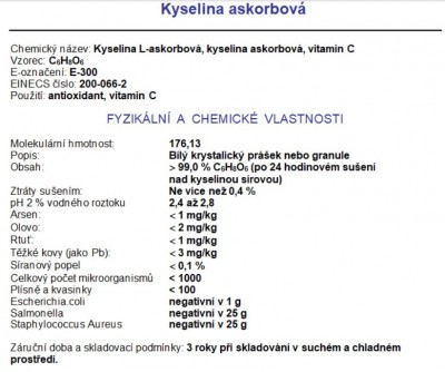 Kyselina askorbová vitamín C 1kg - - Koření - Tekuté koření, Marinády