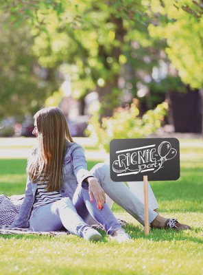 Securit® Silhouette Zapichovací popisovací tabulka tvaru Obdelník s dřevěným kolíkem a popisovačem - Barový, restaurační servis a hotelové doplňky - Zapichovací popisovací tabulky - cenovky