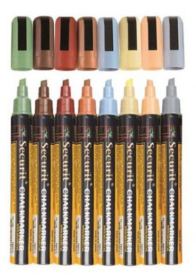 Securit® Tekutý křídový popisovač 2-6mm, sada 8ks různé přírodní barvy - Barový, restaurační servis a hotelové doplňky - Popisovače na tabuli a sklo - Popisovače 2-6mm