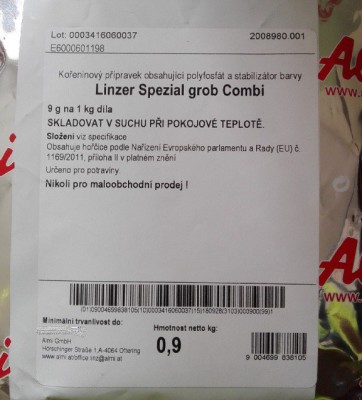 Almi Linzer Spezial Gross Combi 0,9kg - směs na salámy a na klobásy - - Koření - Směsi pro masnou výrobu - Nástřiky na šunku, kutrovací přípravky a jiné