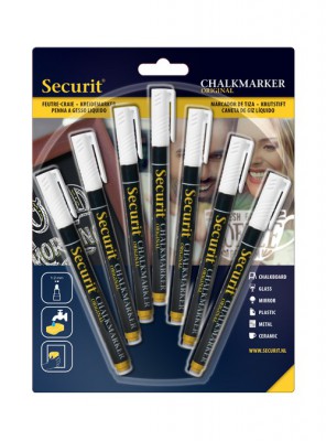 Securit® Tekutý křídový popisovač 1-2mm, sada 7ks bílý - Barový, restaurační servis a hotelové doplňky - Popisovače na tabuli a sklo - Popisovače 1-2mm