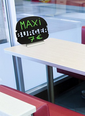 Securit® Stolní popisovací tabule BURGER s popisovačem, hliníkový stojánek - Barový, restaurační servis a hotelové doplňky - Nabídkové tabule stolní - Tabulka s motivy s hliníkovým podstavcem