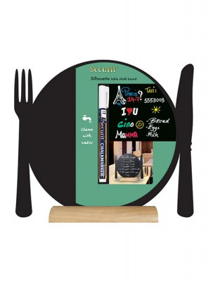 Securit® Stolní popisovací tabule TALÍŘ s popisovačem, dřevěný stojánek - Barový, restaurační servis a hotelové doplňky - Nabídkové tabule stolní - Tabulka s motivy s hliníkovým podstavcem