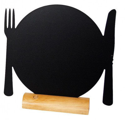 Securit® Stolní popisovací tabule TALÍŘ s popisovačem, dřevěný stojánek - Barový, restaurační servis a hotelové doplňky - Nabídkové tabule stolní - Tabulka s motivy s hliníkovým podstavcem