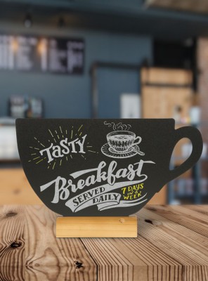 Securit® Stolní popisovací tabule ŠÁLEK s popisovačem, dřevěný stojánek - Barový, restaurační servis a hotelové doplňky - Nabídkové tabule stolní - Tabulka s motivy na dřevěným podstavcem