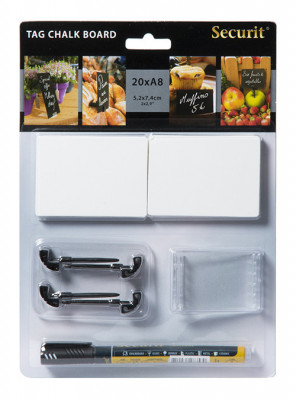 Securit® 20 bílých popisovacích štítků A8 (omyvatelné) + 1 černý popisovač - Barový, restaurační servis a hotelové doplňky - Zapichovací popisovací tabulky - cenovky