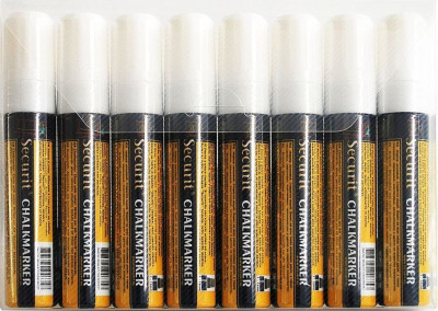 Securit® Sada 8 silných popisovačů, šířka hrotu 7-15 mm, bílá - Barový, restaurační servis a hotelové doplňky - Popisovače na tabuli a sklo - Popisovače 7-15mm