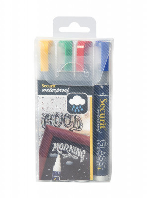 Securit® Voděodolný popisovač, šířka hrotu 2-6mm - sada 4ks MIX barev - Barový, restaurační servis a hotelové doplňky - Popisovače na tabuli a sklo - Popisovače 2-6mm