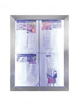 Securit® Informační zasklená tabule Stainless Steel 4 x A4 Pages - Barový, restaurační servis a hotelové doplňky - LED nabídkové tabule