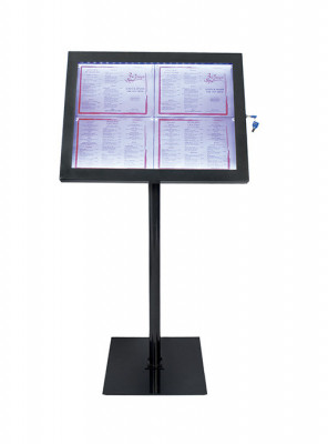 Securit® Osvětlená zasklená LED tabule 4 x A4, s postavcem a stojanem, černá - Barový, restaurační servis a hotelové doplňky - LED nabídkové tabule - Nabídkové tabule